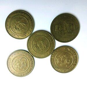 Chuck E Cheese Arcade Tokens Lot of 5 - 1995, 1997, 2000, 2001, 2002 Circulated